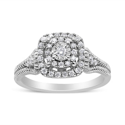 Bague cocktail en diamant taille ronde de 1/3 carat en argent sterling .925 - Taille 7