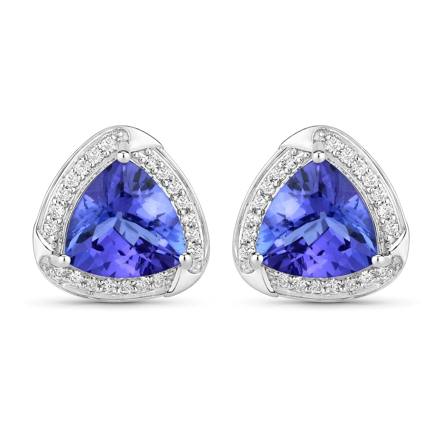 Boucles d'oreilles en or blanc 14K avec tanzanite et diamants de 3,70 carats