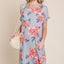 Vestido corto de camiseta con cuello redondo floral y bolsillos para mujeres