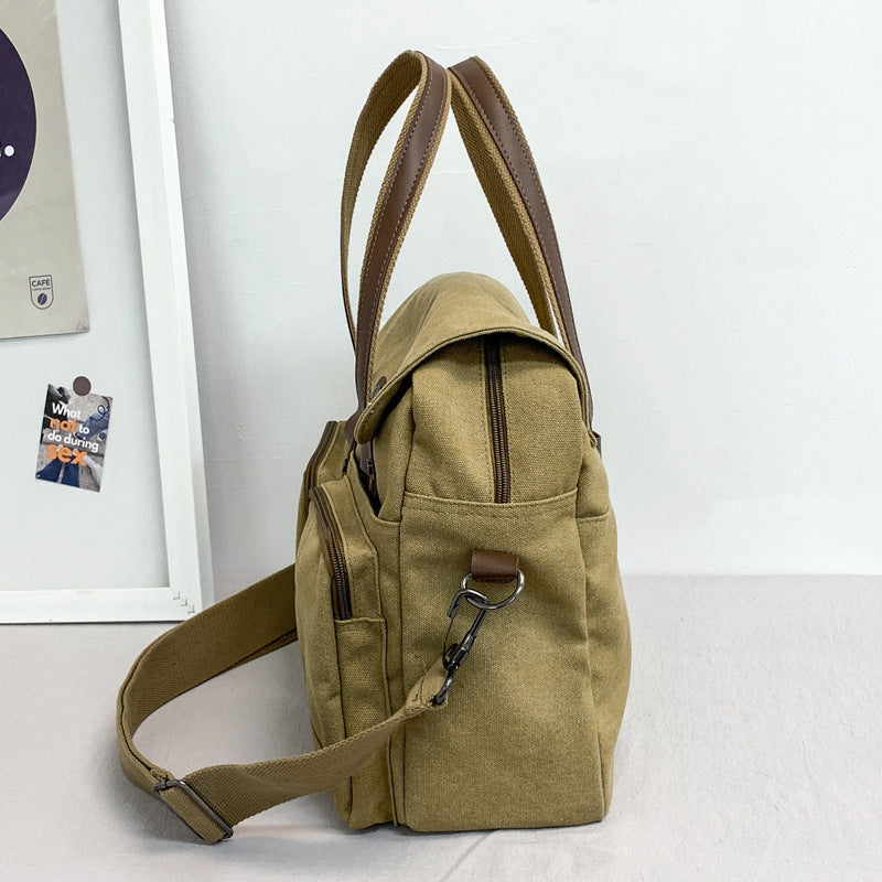 Multi-Compartment Canvas Crossbody Bag for Outdoor Travel