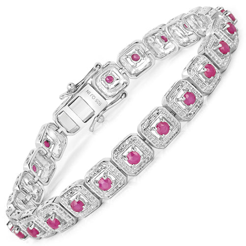 Bracelet en Rubis Naturel de 3,12 Carats en Argent Sterling .925