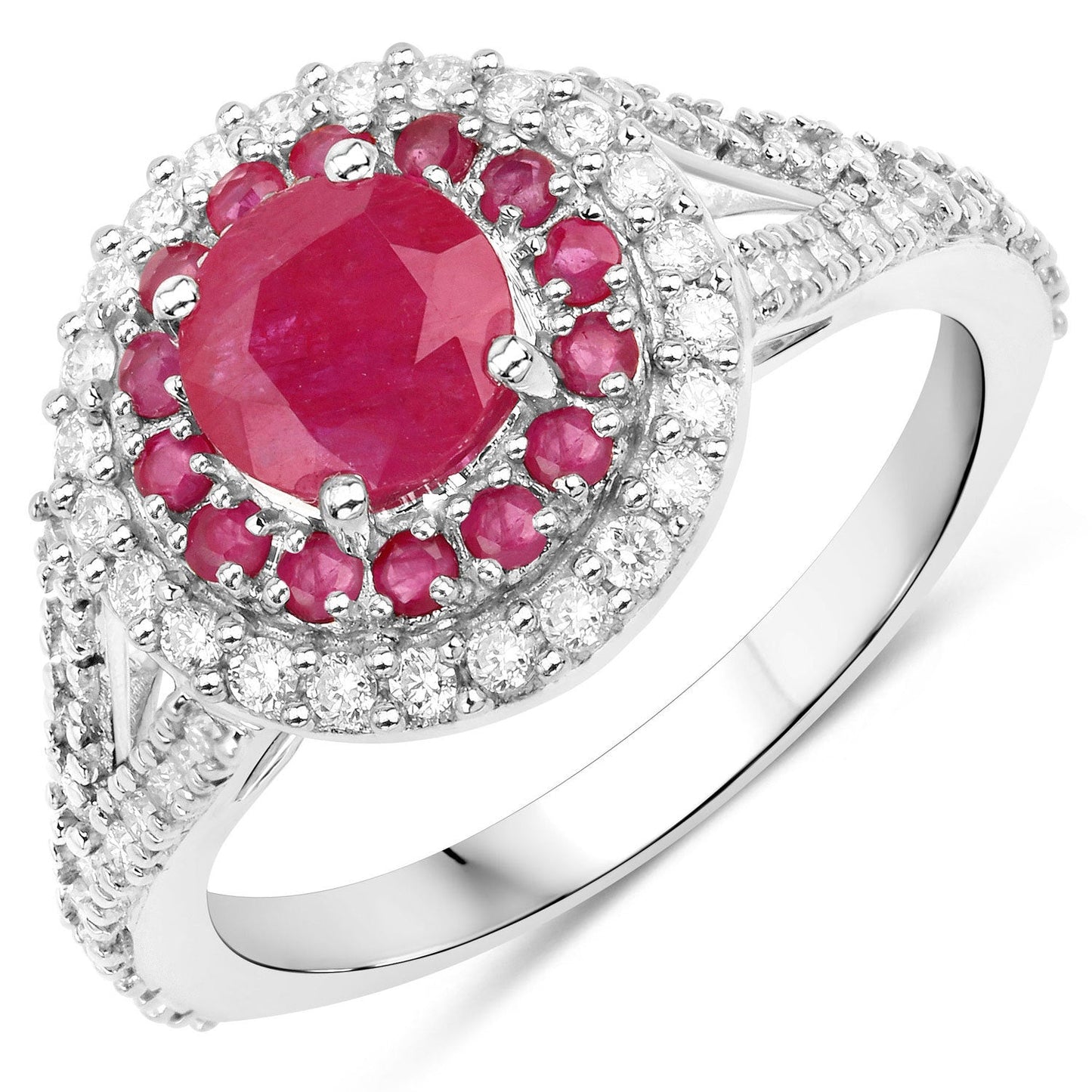 1.95 Carat Ruby and Diamond 14K White Gold Engagement Ring