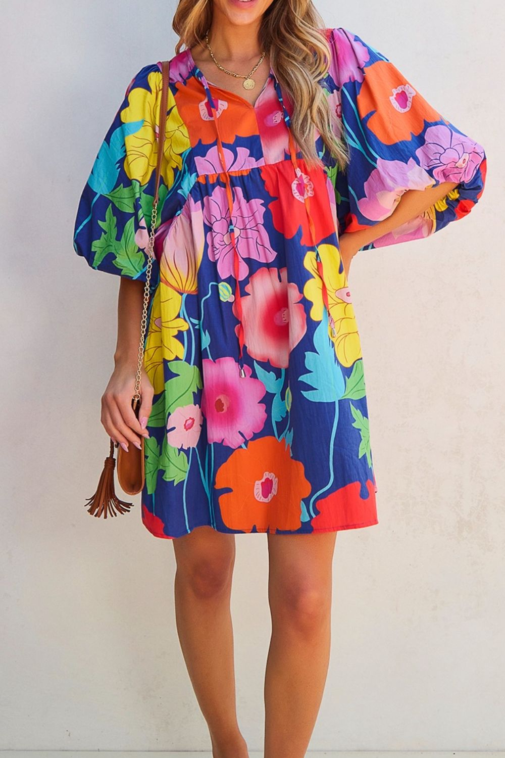 Chic Floral Tie Neck Dress - Elegant & Versatile for Every Occasion - Korvel