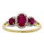 Anillo de 3 piedras con rubí y diamantes de 1.04ct en oro amarillo de 14KT