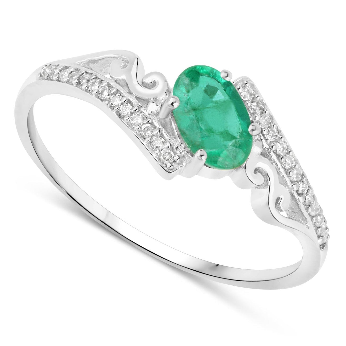 Bague de fiançailles en or blanc 14K avec émeraude zambienne de 0,51 carat et diamants