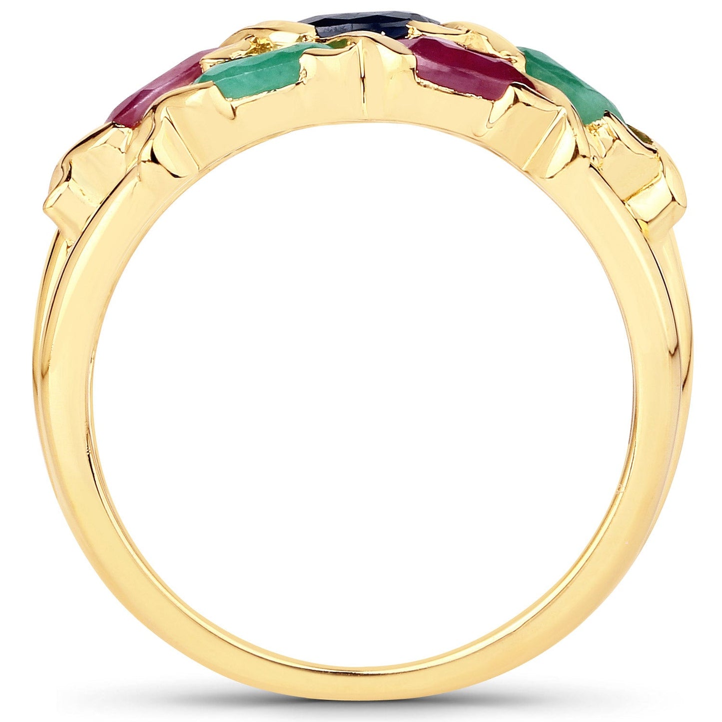 1.63 Carat Ruby, Blue Sapphire & Emerald Sterling Silver Ring