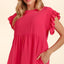 Elegant Full Size Smocking Ruffle Short Sleeve Dress with Pockets
