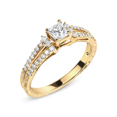 Bague de fiançailles en or jaune 14K avec diamant à double bande - Taille 7