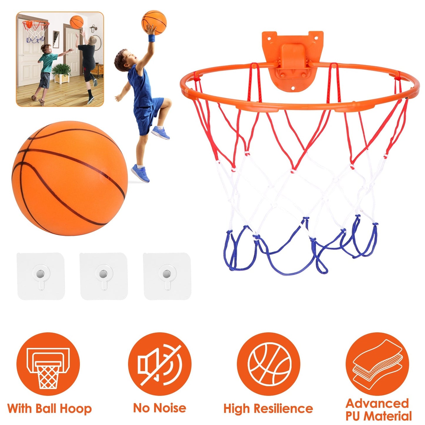 Balón de baloncesto silencioso con aro - Balón de entrenamiento de bajo ruido para interiores