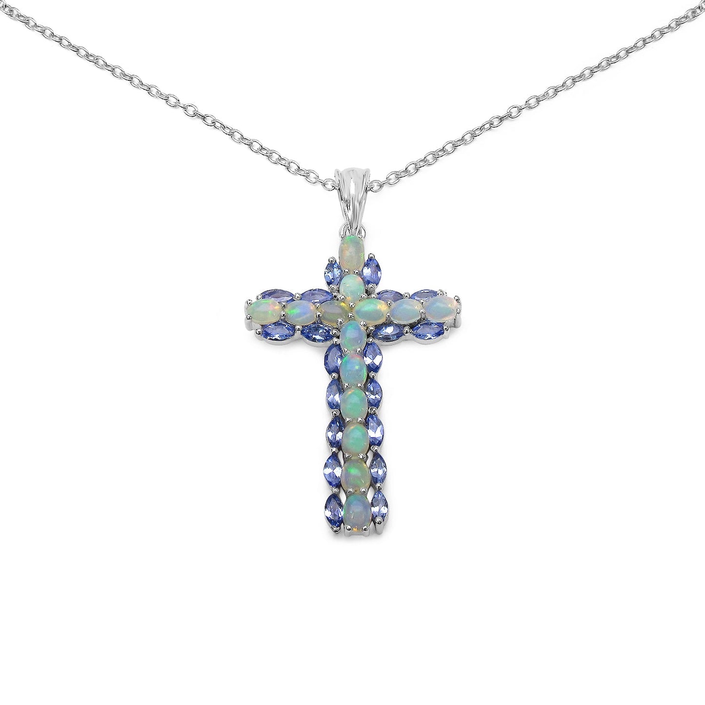 Pendentif en argent sterling avec opale éthiopienne et tanzanite de 3,32 carats