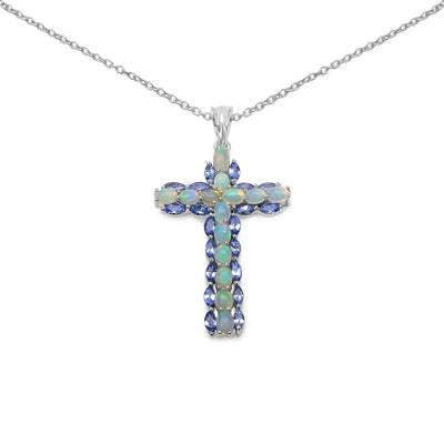 3.32 Carat Genuine Ethiopian Opal and Tanzanite Sterling Silver Pendant