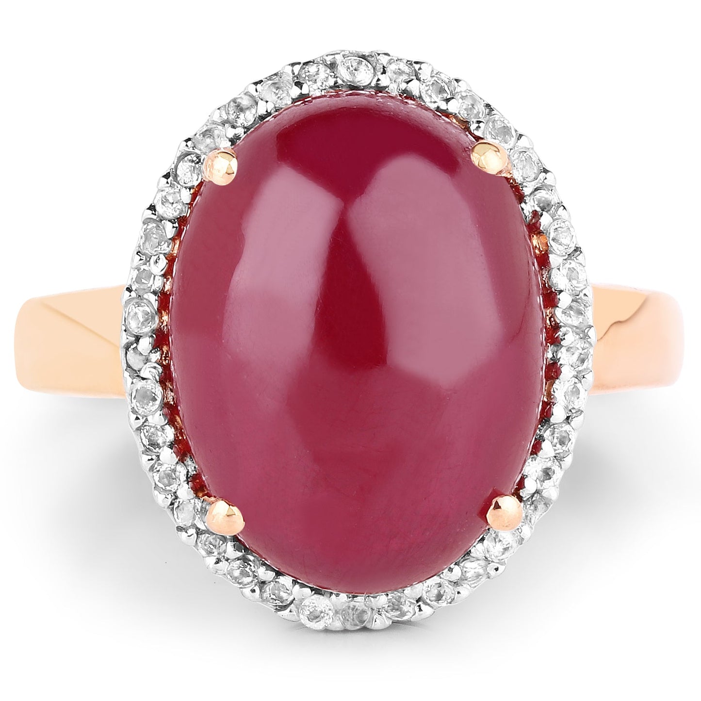 Bague cocktail en or rose 14K plaqué avec rubis et topaze blanche