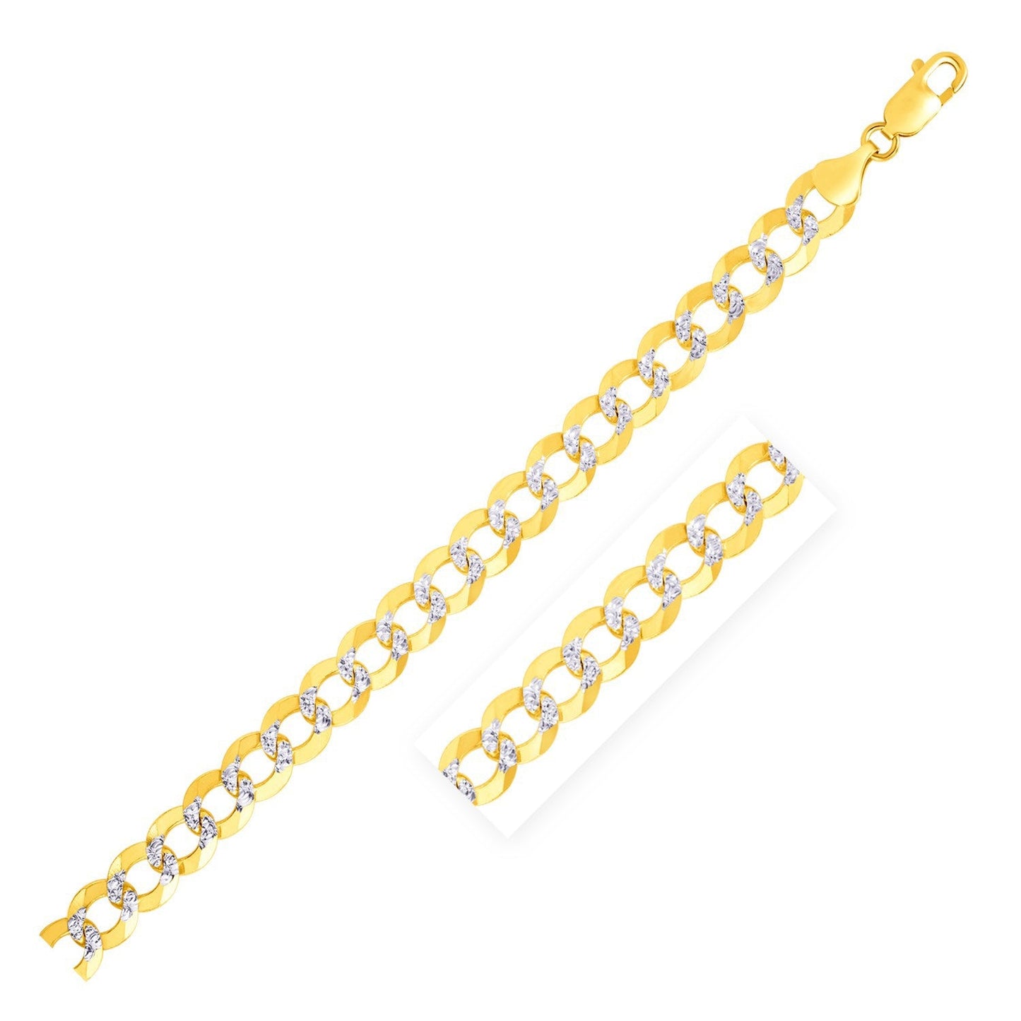Chaîne Curb Pave en Or Bicolore 14k - 7,0 mm