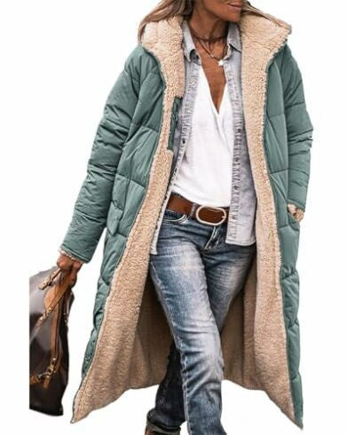 Elegant Solid Color Hooded Long Coat for Women