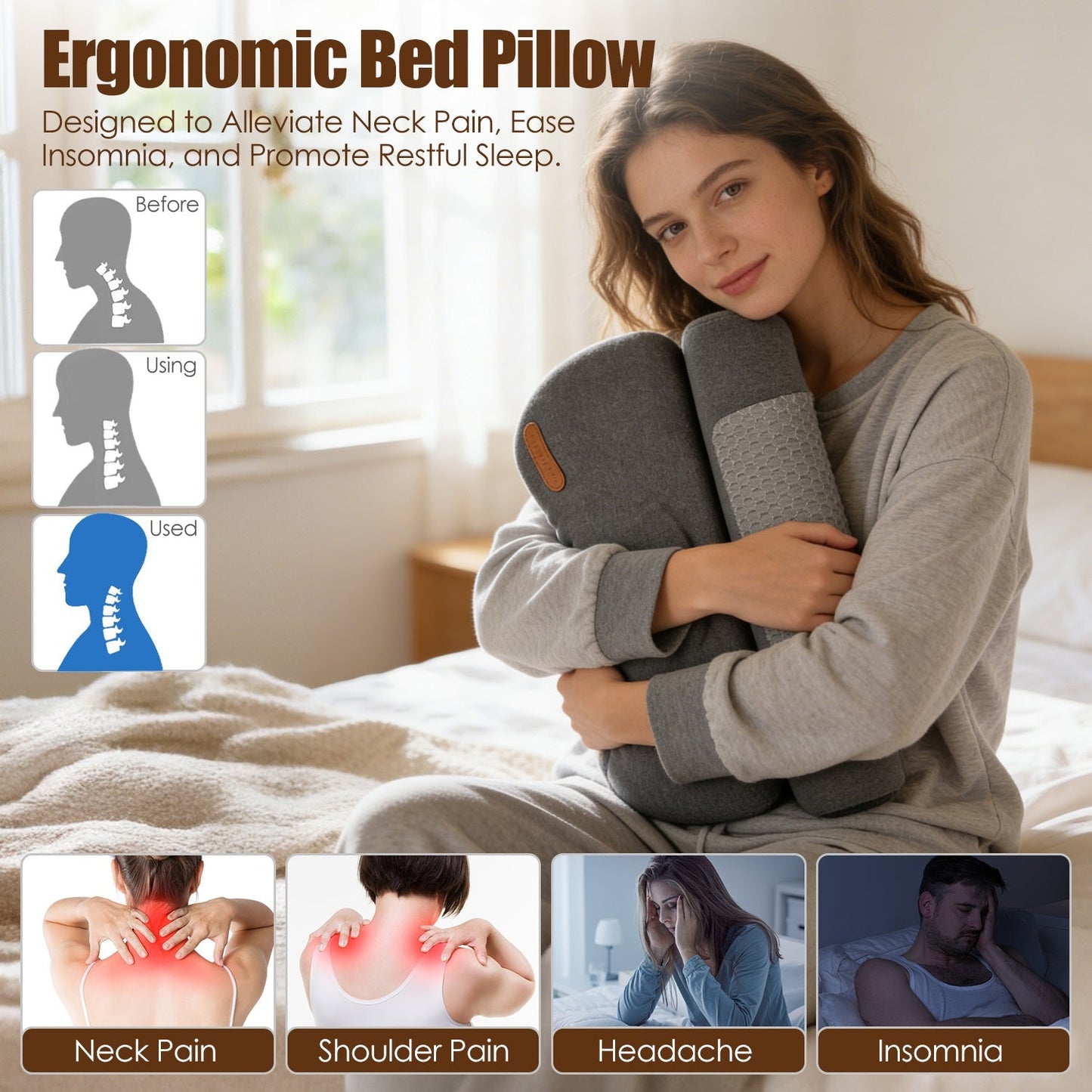 USB Heated Neck Pillow with Zero Pressure Memory Foam