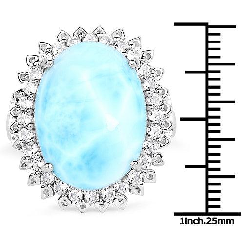 Anillo de Larimar de 17.62 quilates y Topacio Blanco en Plata Esterlina