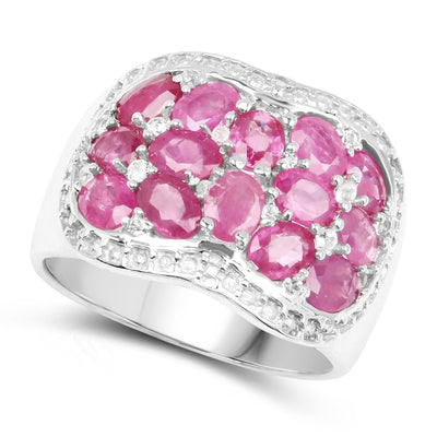 3.04 Carat Genuine Ruby & White Topaz Sterling Silver Ring