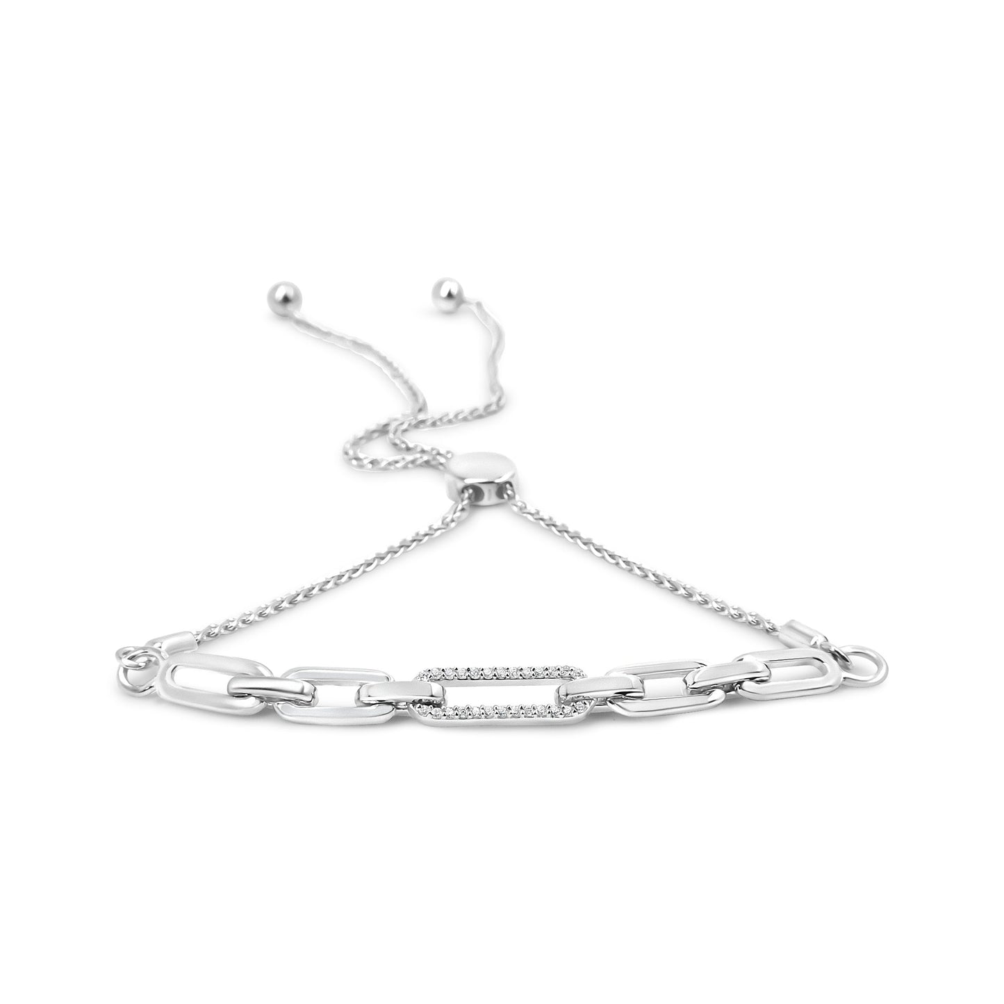 Pulsera Bolo Ajustable de Enlace de Papel de Diamante de Plata Esterlina .925