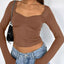 Long Sleeve Sweetheart Neck Crop T-Shirt