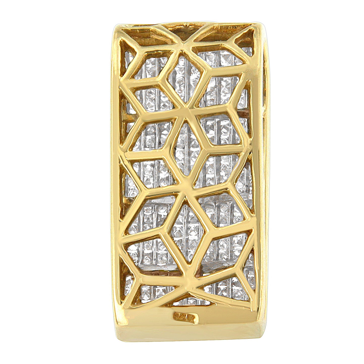 Collar de Pendiente de Bloque de Diamante Cortado en Princesa de Oro Amarillo de 14K