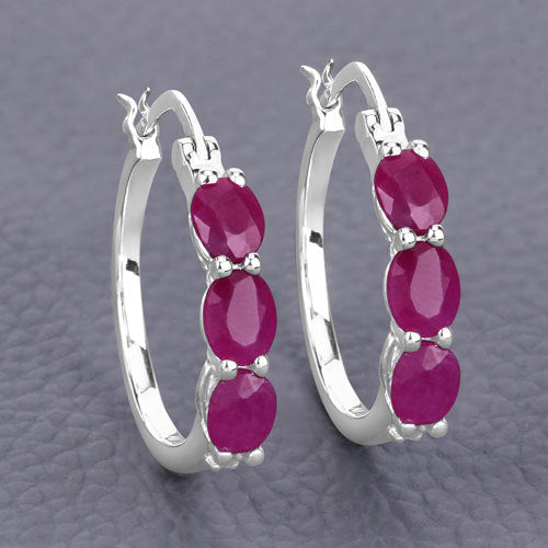 1.81 Carat Genuine Ruby and White Diamond Sterling Silver Earrings