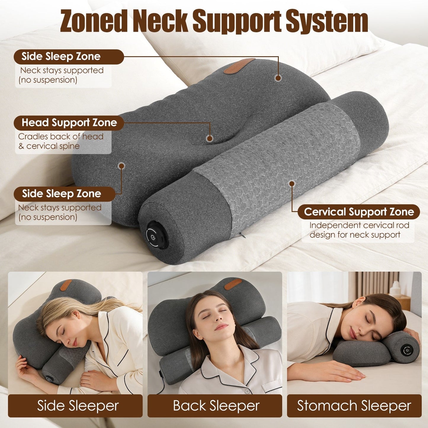 USB Heated Neck Pillow with Zero Pressure Memory Foam