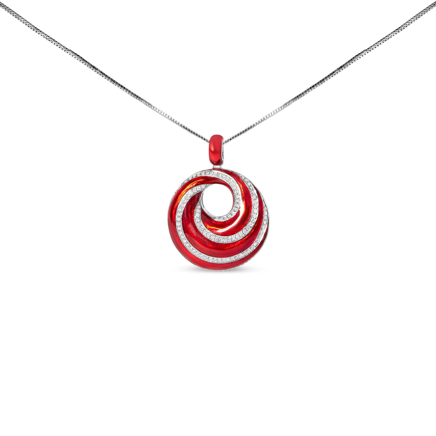 Collier Pendentif en Argent Sterling .925 avec Émail Rouge et Diamants en Spirale Infinie