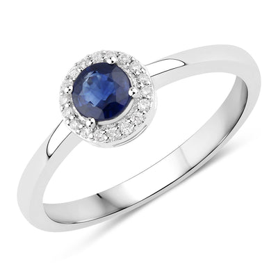 0.52 Carat Blue Sapphire and Diamond 14K White Gold Engagement Ring