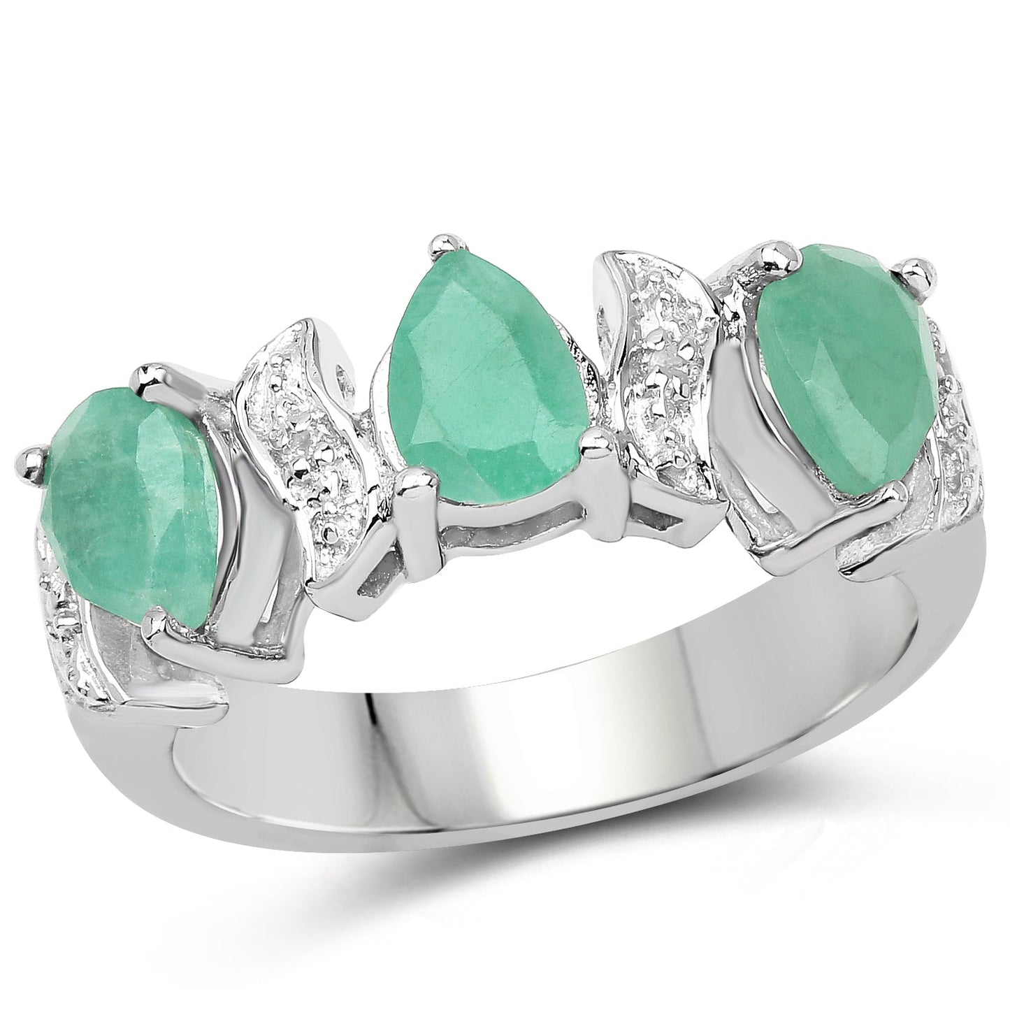 1.87 Carat Genuine Emerald and White Topaz Sterling Silver Ring