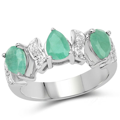 1.87 Carat Genuine Emerald and White Topaz Sterling Silver Ring