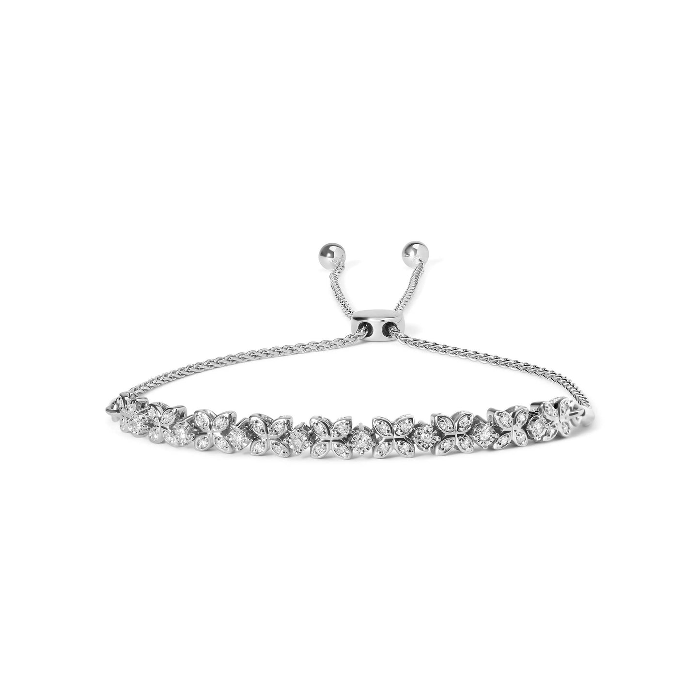 Pulsera Bolo Ajustable de Plata Esterlina .925 con Diamantes