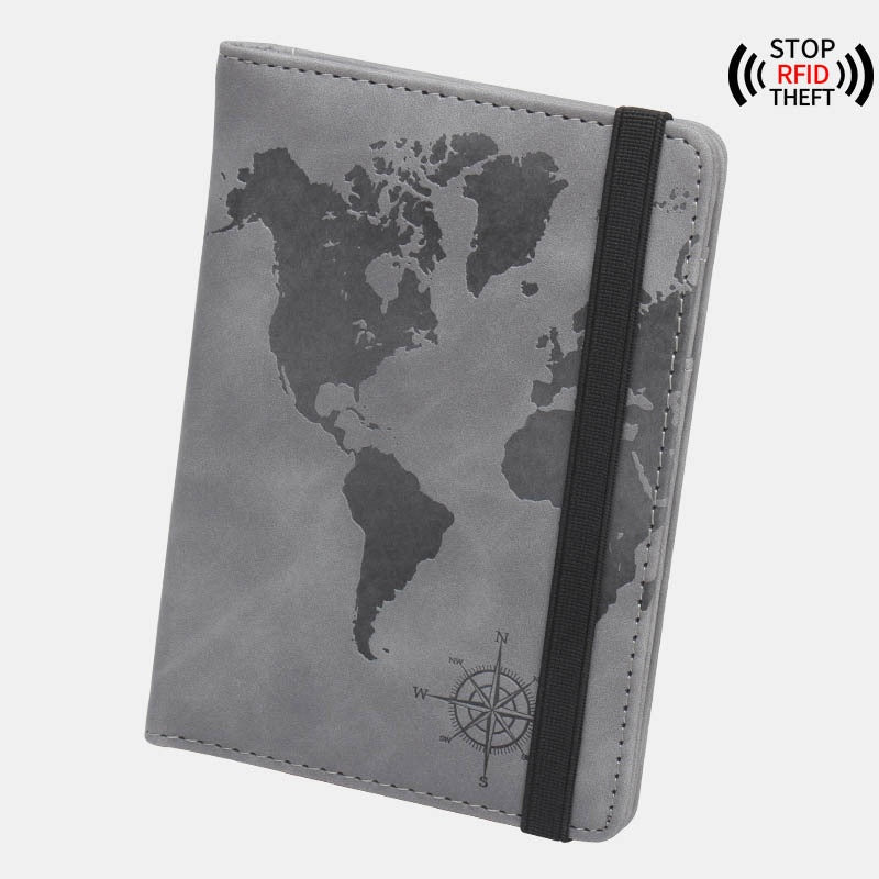 World Map Passport Case with Anti-Magnetic Features