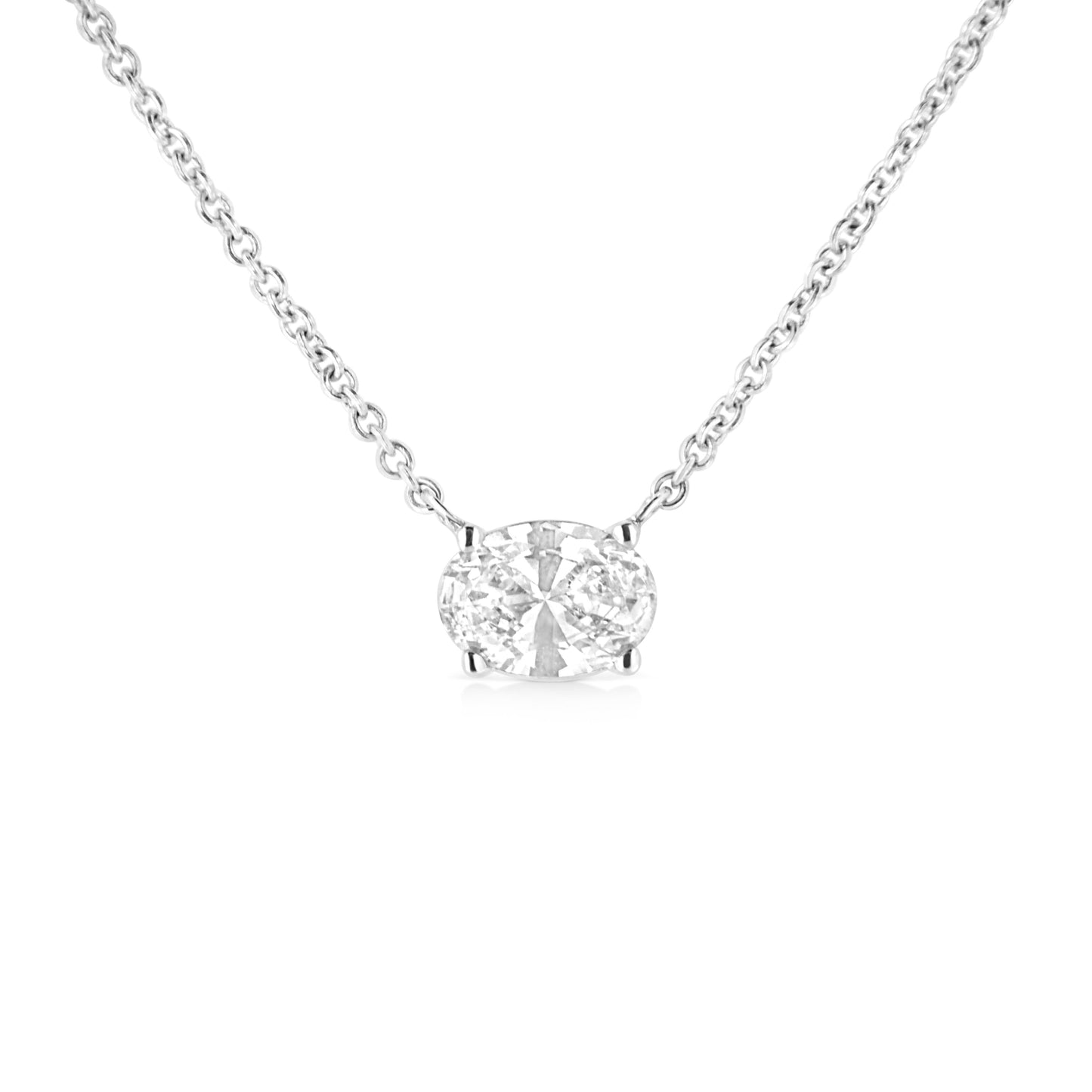 Collar de diamante ovalado cultivado en laboratorio de oro blanco de 14 quilates