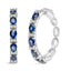 14K White Gold Oval Blue Sapphire & Diamond Hoop Earrings