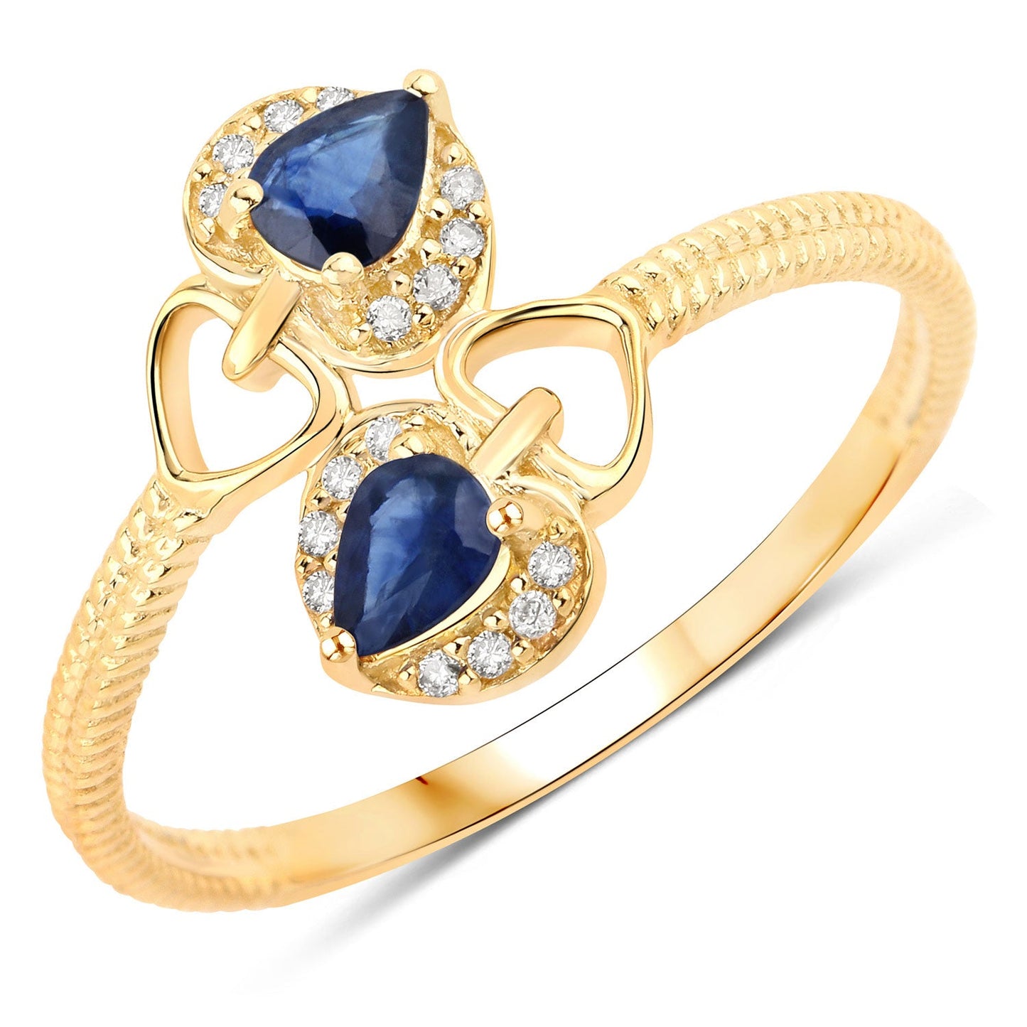 Bague de fiançailles en saphir bleu et diamant de 0,34 carat en or jaune 14K