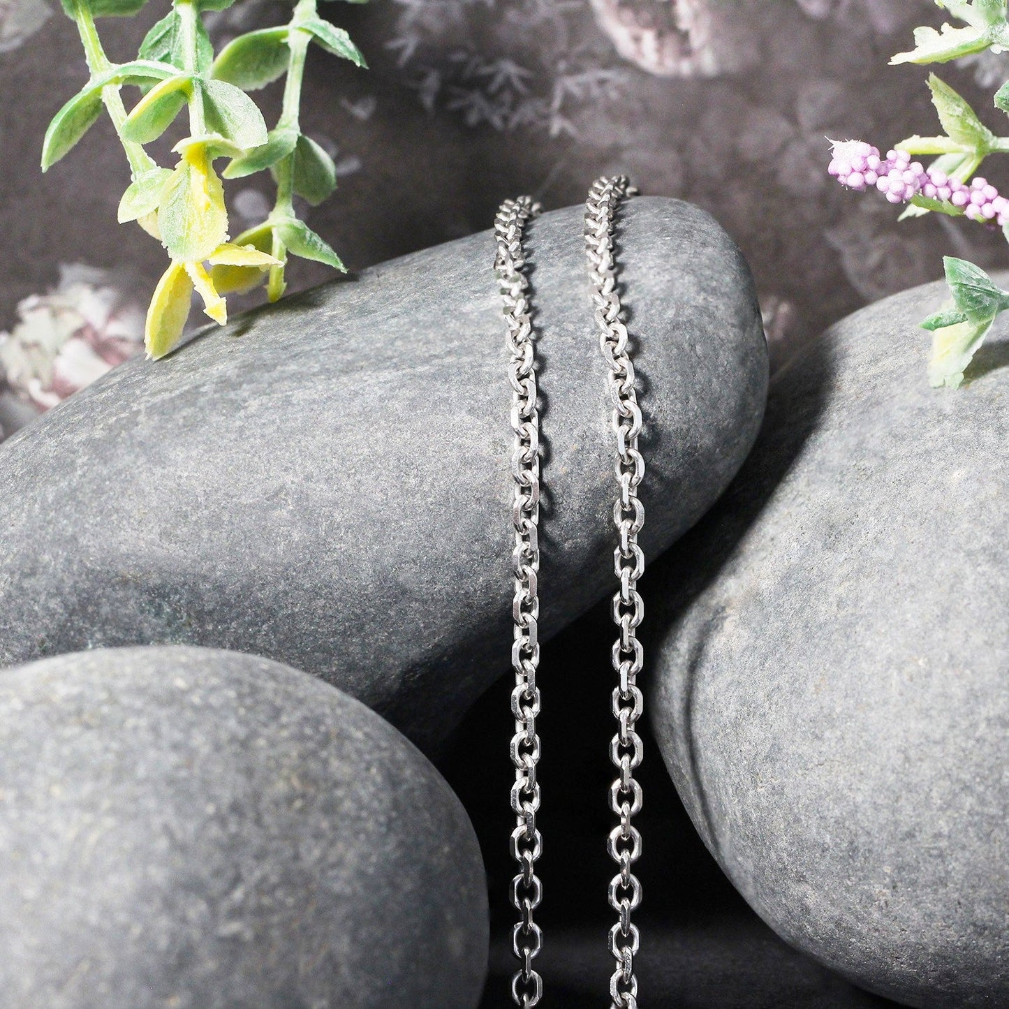 14k White Gold Diamond Cut Cable Link Chain - 2.90 mm