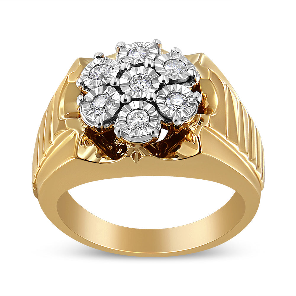 Men's 14K Yellow Gold Plated Sterling Silver Diamond Cluster Ring - Size 10