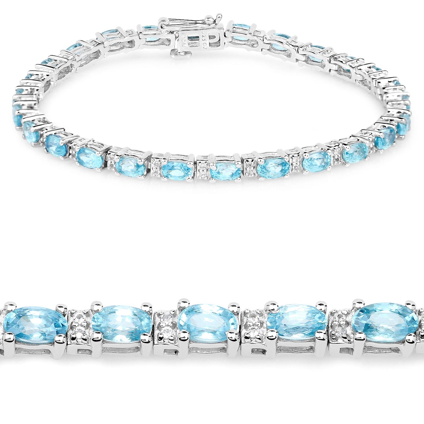 8.84 Carat Genuine Blue Zircon & Topaz Sterling Silver Bracelet