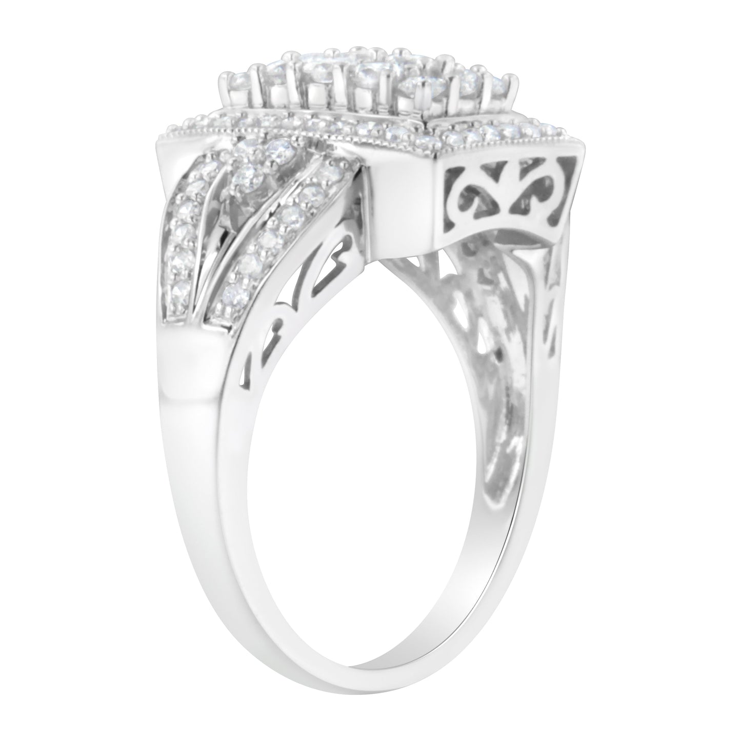 Anillo de cóctel de diamantes en oro blanco de 10K con halo de cojín de 1.0 Cttw - Talla 7