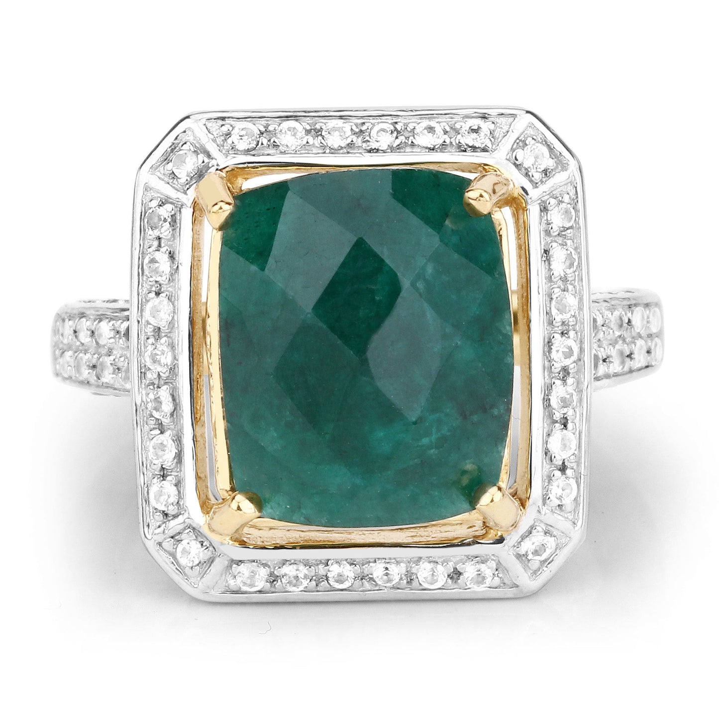 5.18 Carat Dyed Emerald & White Topaz Sterling Silver Ring