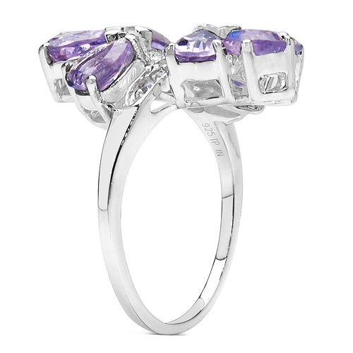 3.08 Carat Genuine Amethyst & White Topaz Sterling Silver Ring