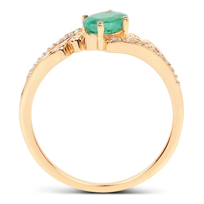 0.51 Carat Zambian Emerald & Diamond 14K Yellow Gold Engagement Ring