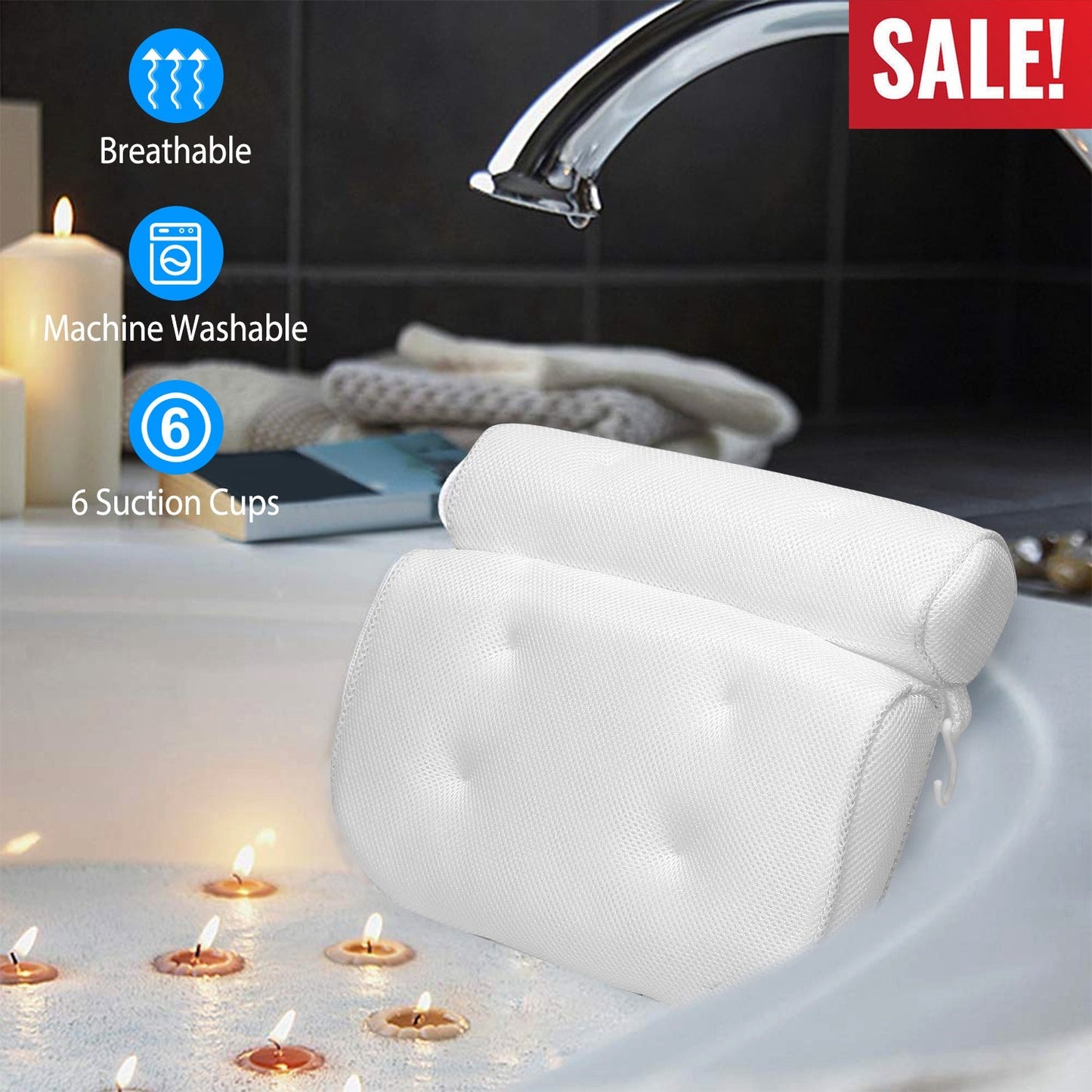 Luxury Air Mesh Bathtub Pillow with Suction Cups