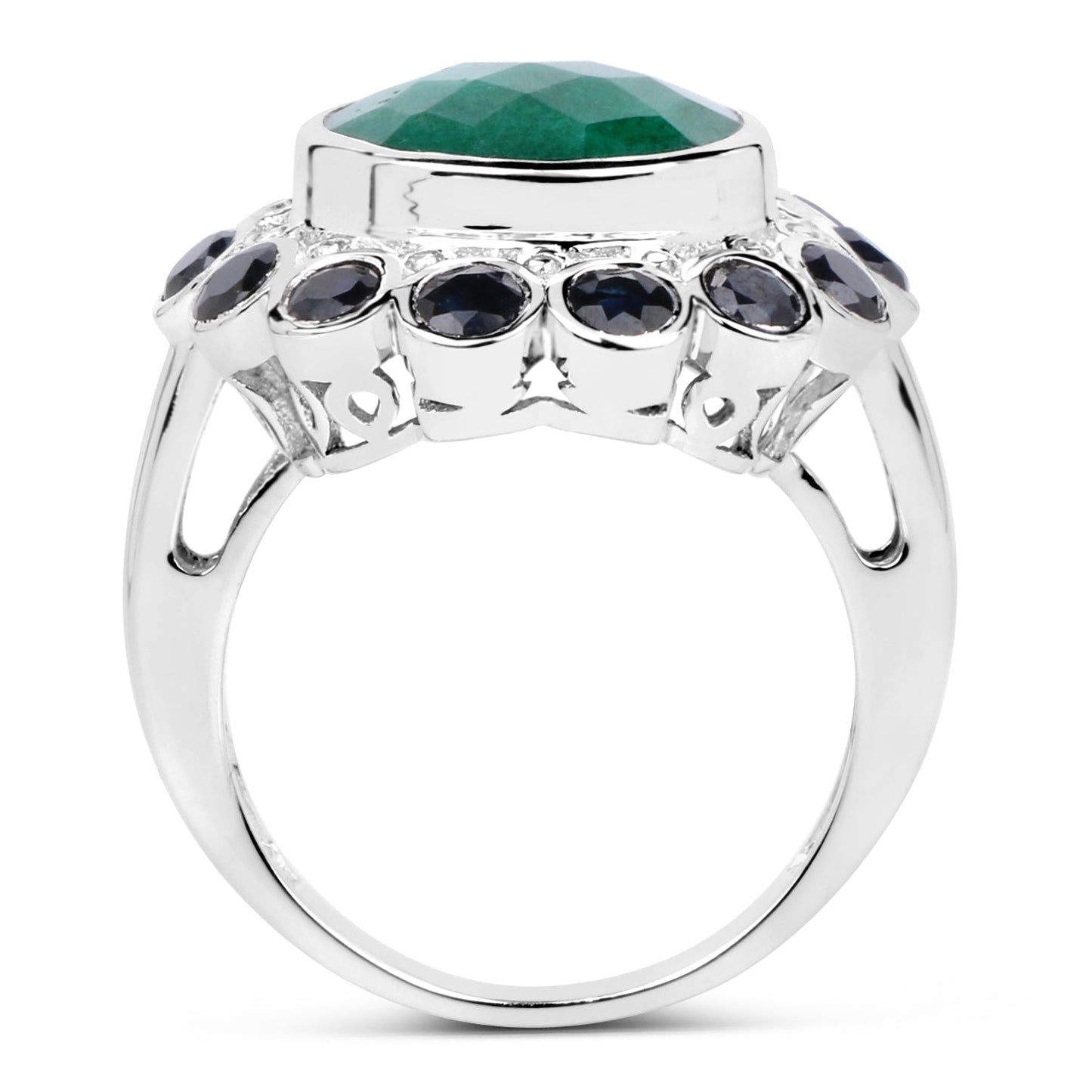 6.88 Carat Dyed Emerald & Blue Sapphire Sterling Silver Ring