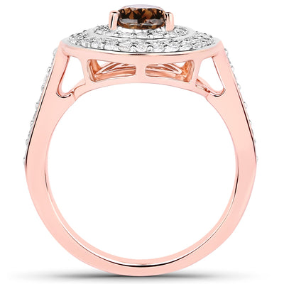 1.64 Carat Chocolate Brown & White Diamond 18K Rose Gold Engagement Ring