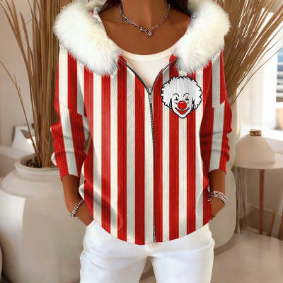 Cardigan numérique pour femmes avec capuche en fourrure