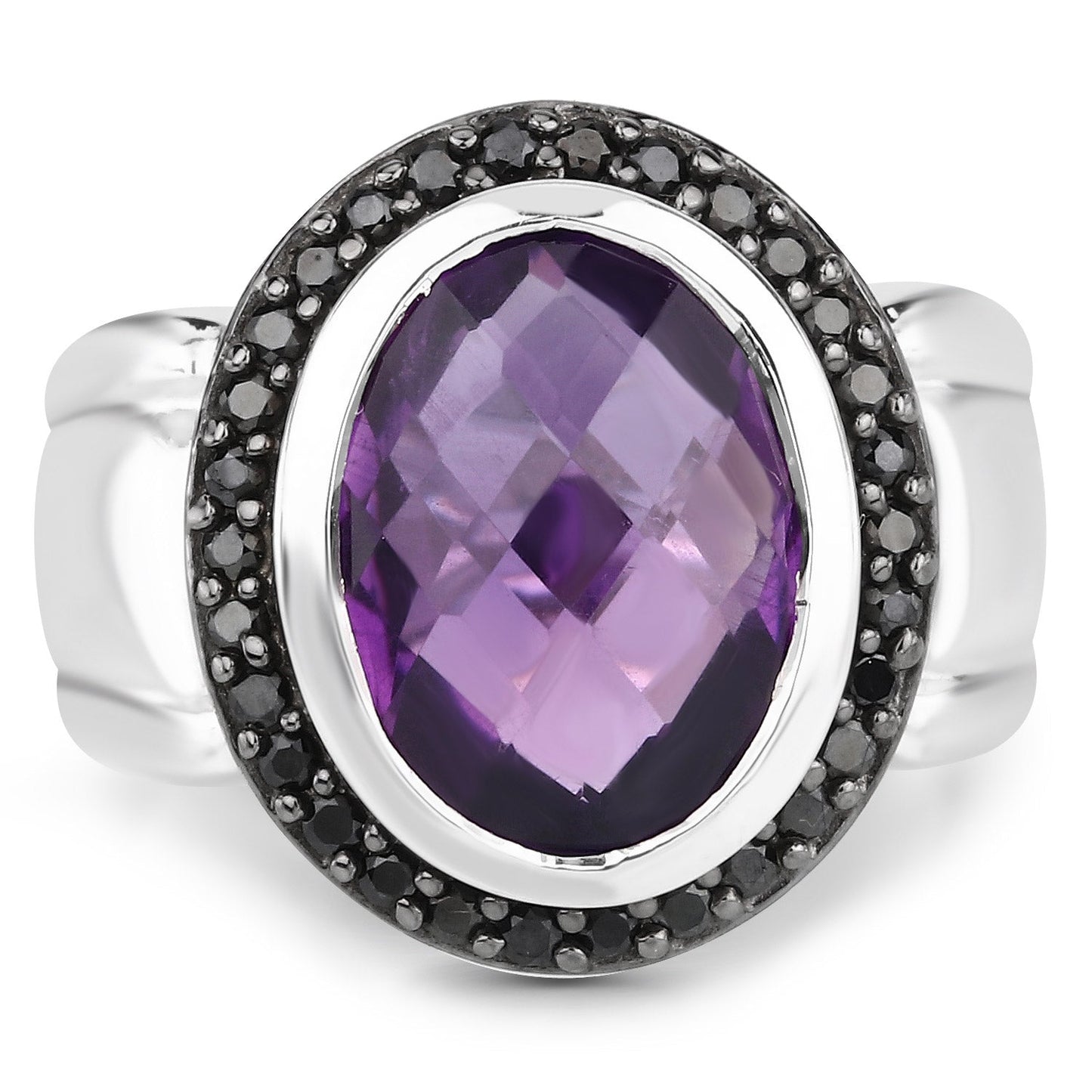 5.35 Carat Amethyst and Black Spinel Sterling Silver Ring