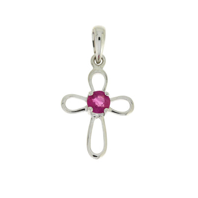.22ct Pendentif Croix en Rubis en Or Blanc 10KT