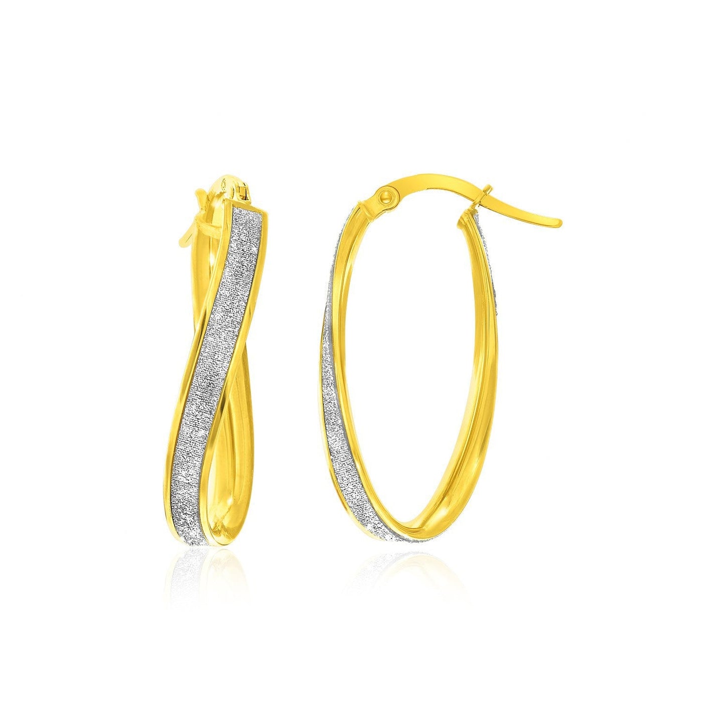 Pendientes de aro ovalados en oro bicolor de 14k