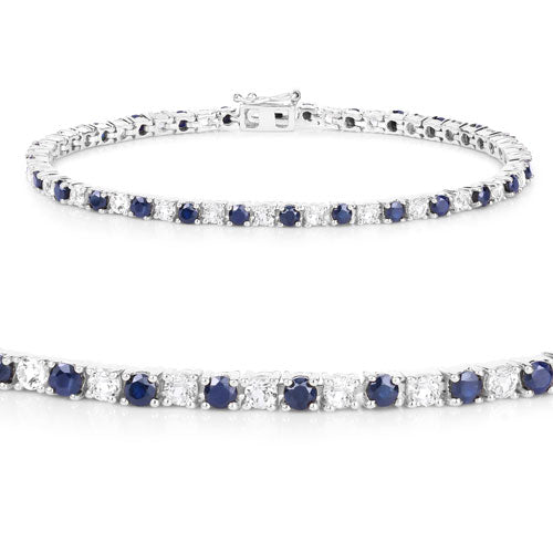 Elegant Blue Sapphire and White Topaz Tennis Bracelet